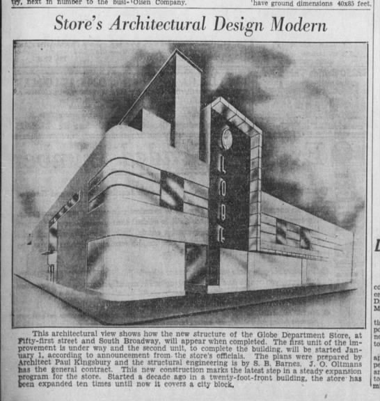 Globe Department Store New Building 1936 - 