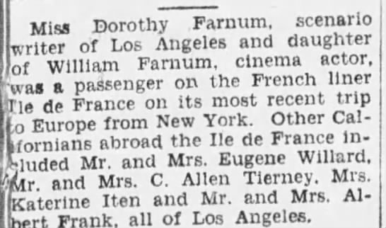 Dorothy Farnum, Daughter of William Farnum - 