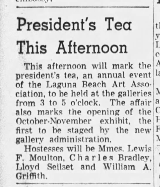 Los Angeles Times, October 09, 1938, "President's Tea This Afternoon." - 