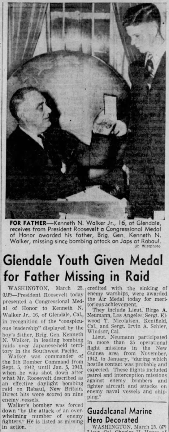 Glendale Youth Give Medal for Father Missing In Raid
Transcript by PacificWrecks.com - 