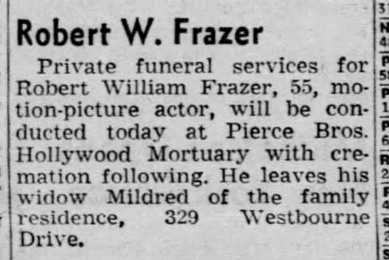 Funeral service for movie actor Robert Frazer at Pierce Bros. Hollywood. - 