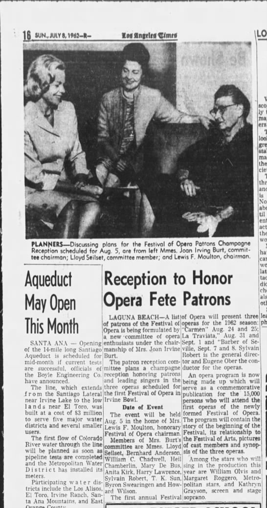 "Reception to Opera Fete Patrons," Los Angeles Times, 1962-07-08 - 