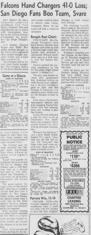 Chargers 0-41 Falcons, 22 Oct 1973 - 