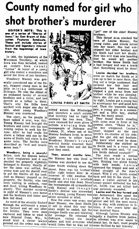 Globe-Gazette, Mason City, IA, Jan 26, 1963, Page 22.  Woodbury & Louisa Massey. - 