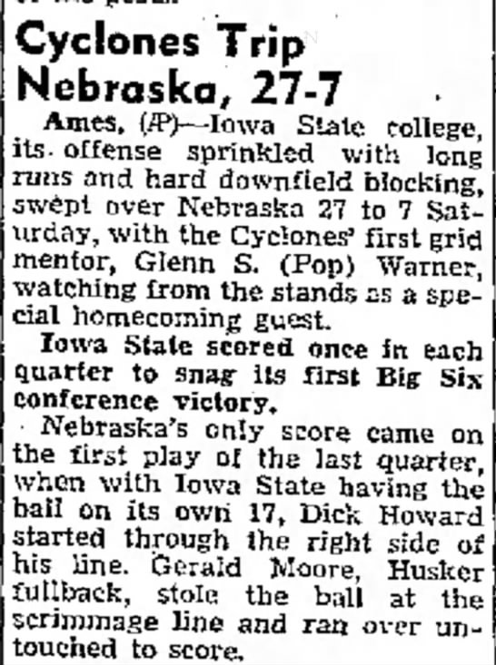 1945 Nebraska-Iowa State football, AP - 