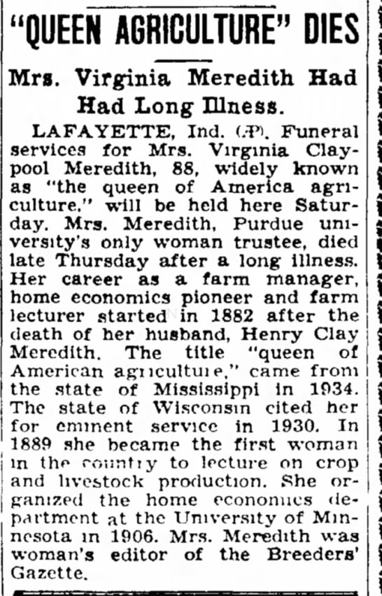 Death of Virginia Claypool Meredith (1936) - 
