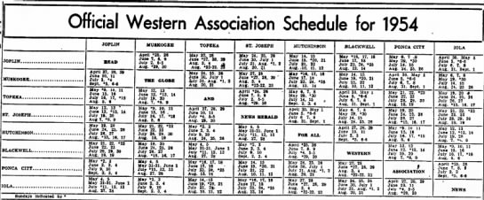 1954 Western Association schedule - 