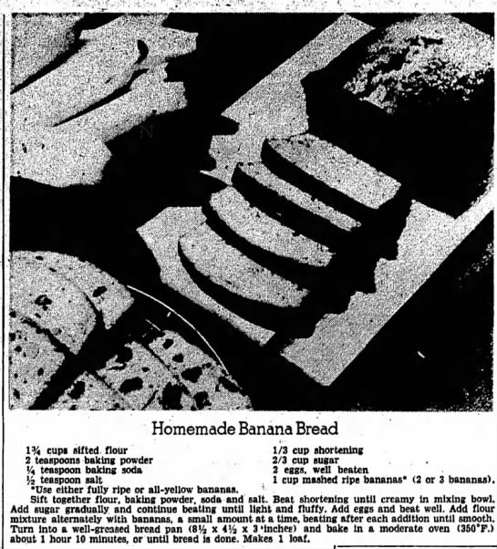 Banana Bread Recipe, 1950 - 