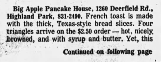 Big Apple Pancake House (1980). - 