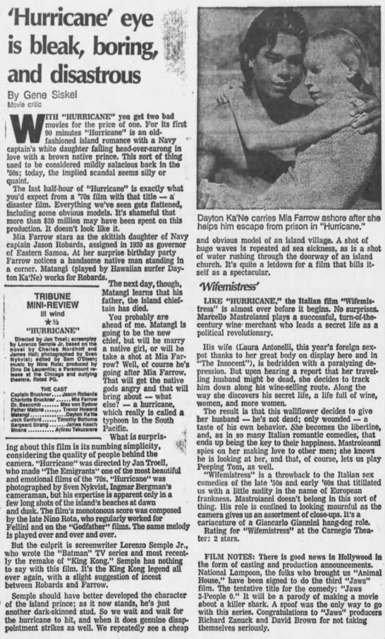 Gene SIskel Movie Reviews—HURRICANE/WIFEMISTRESS + Film Notes (04-16-79) - 