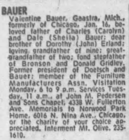 Obituary: Valentine Bauer - 