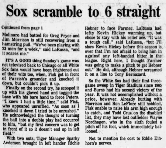 Mon 4/27/1981: Tigers vs White Sox (pg 2 of 2) - 