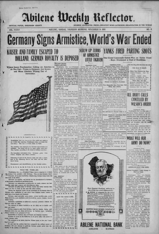 Headlines announce the end of World War I - 