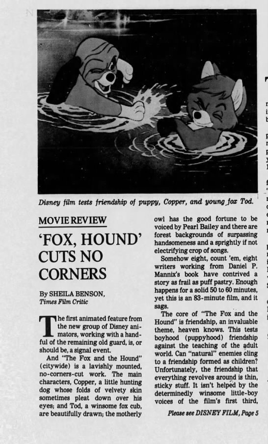 Sheila Benson's review of 'The Fox and the Hound' (1/2) 
  - 