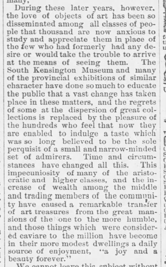 Bric-a-brac craze is disseminating to the middle and trading classes, 1882 - 