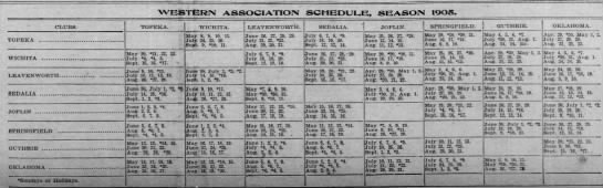 1905 Western Association schedule - 