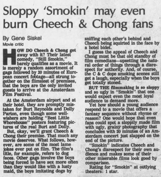Gene Siskel Movie Review—STILL SMOKIN' (05-09-83) - 