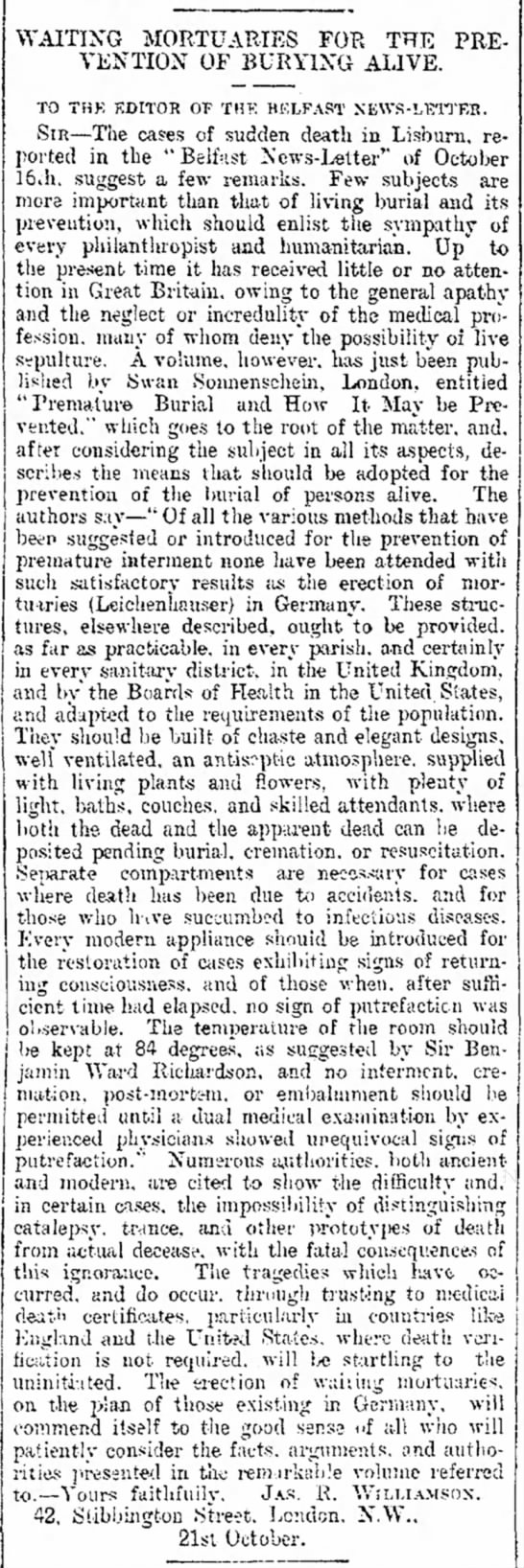 "Waiting Mortuaries for the Prevention of Burying Alive" (1896) - 