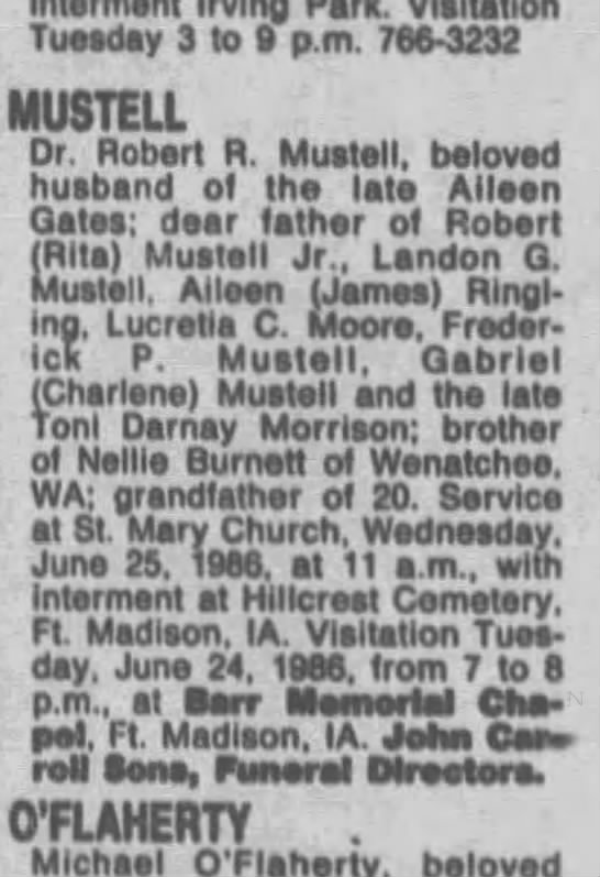 Dr Robert R Mustell - Obituary - 