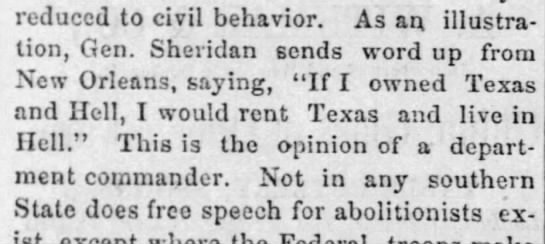 "If I owned Texas and Hell..." (1866). - 