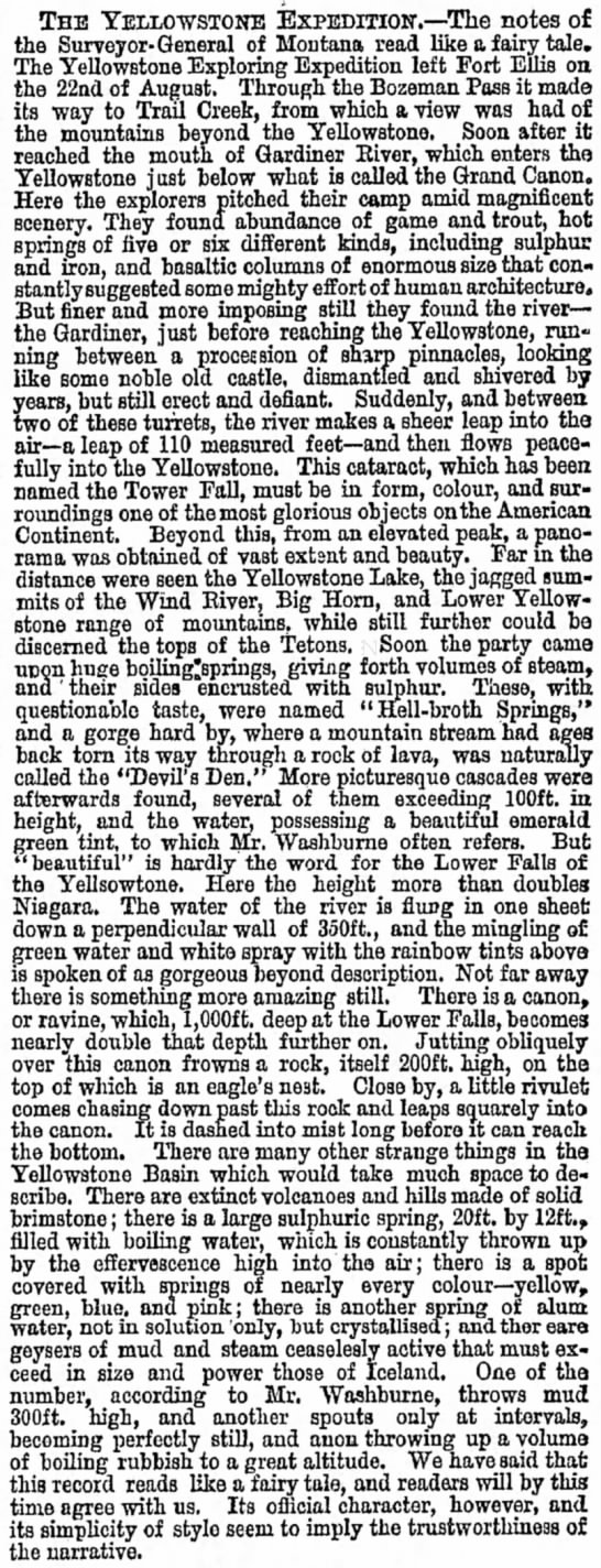 Descriptions of the 1870 Yellowstone Expedition "read like a fairy tale." - 
