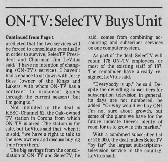 ON-TV: SelecTV Buys Unit - 