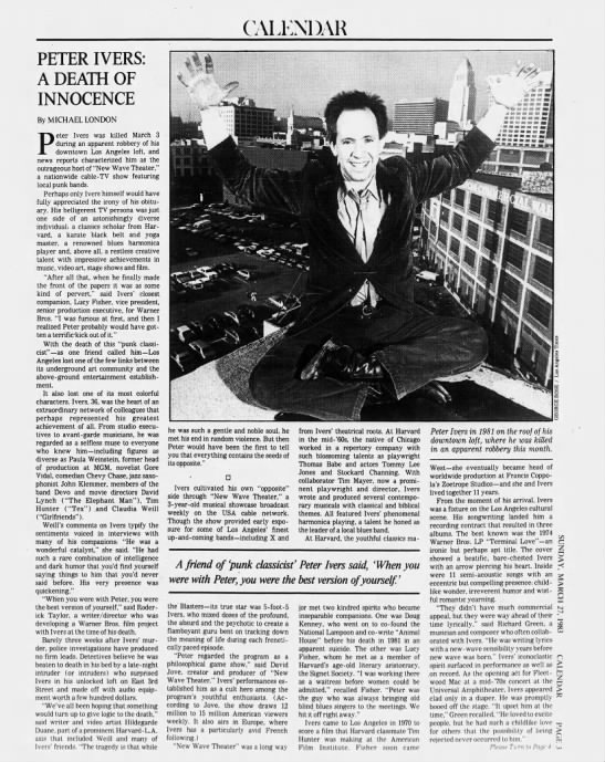 【祝開店！大放出セール開催中】レコード19830327 - LA Times - A Death of Innocence - Newspapers.com
