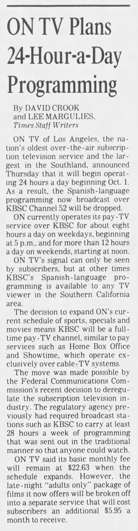 ON TV Plans 24-Hour-a-Day Programming - 