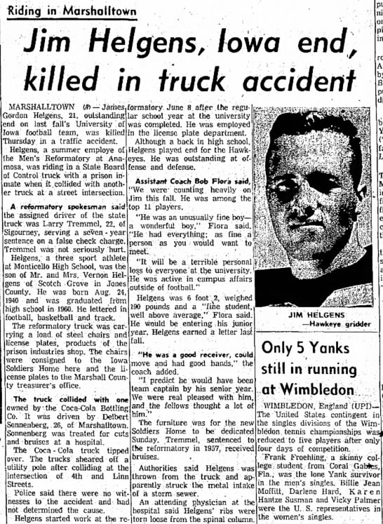 Death of Iowa football player Jim Helgens in 1962 - 