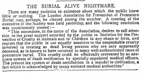 Premature burial is called an "unspeakable cruelty" (1899) - 