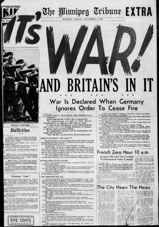 Britain declares war on Germany; France will soon follow - 
