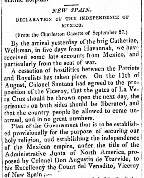 Mexico declares independence from Spain - 