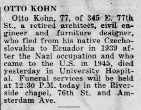 Otto Kohn, obituary, 1965, New York, architect - 