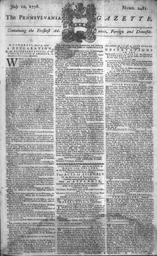 In Congress, July 4, 1776. A Declaration - 