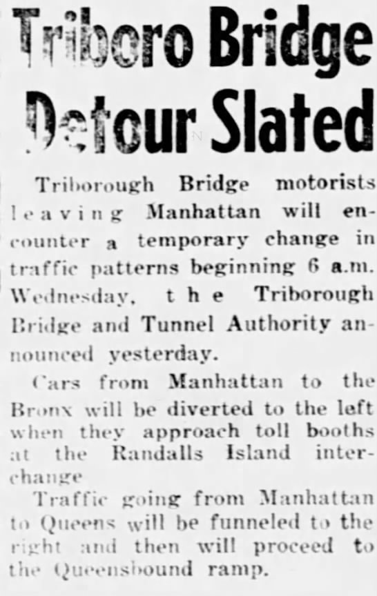 Triboro Bridge Detour Slated - 