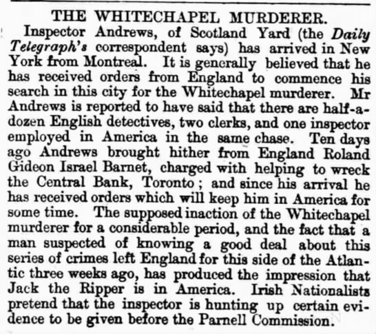 Scotland Yard inspector arrives in New York to look for Jack the Ripper in America - 