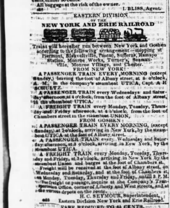 Erie Railroad Goshen, October 28, 1841 - 