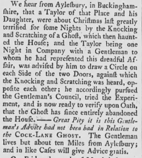 Christmas ghost in Aylesbury, Buckinghamshire (1762) - 