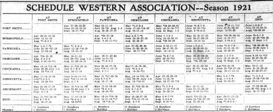 1921 Western Association schedule - 
