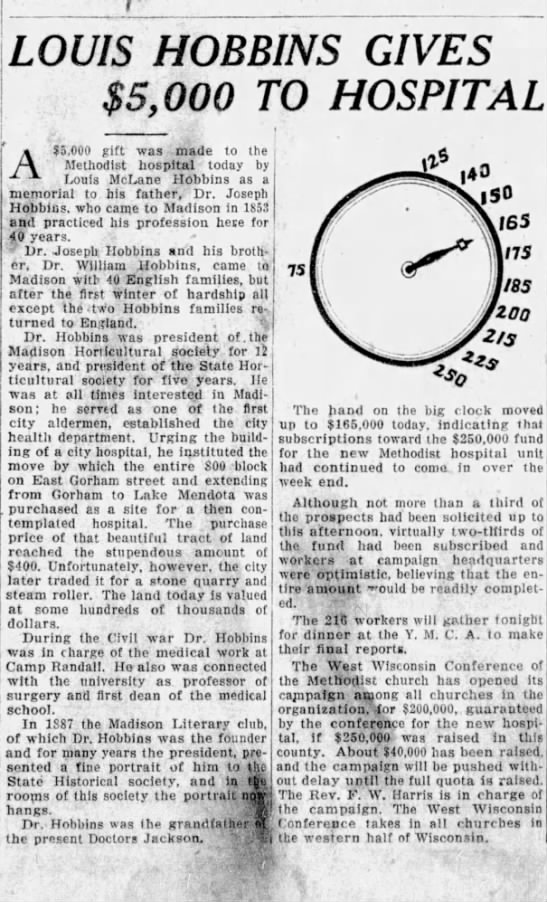 11 may 1925. Wis State Journal. Louis Hobbins and some family history. - 