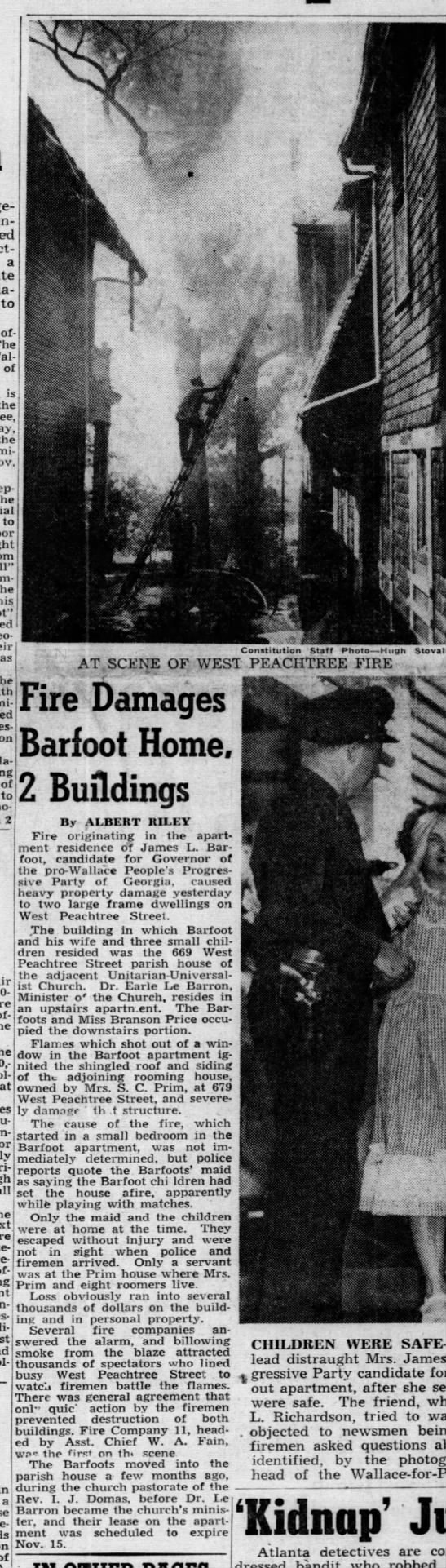 19480925 Article Fire Destroys Part of UU Church Parsonage Domas LeBaron Minister - 