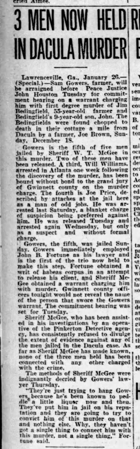 27 Jan 1928 James (Jim) Benefield (Bedingfield) murders - 