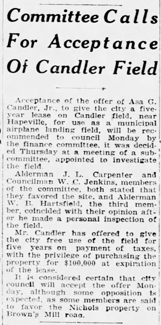 The beginnings of Candler Field (later Hartsfield-Jackson International Airport) - 
