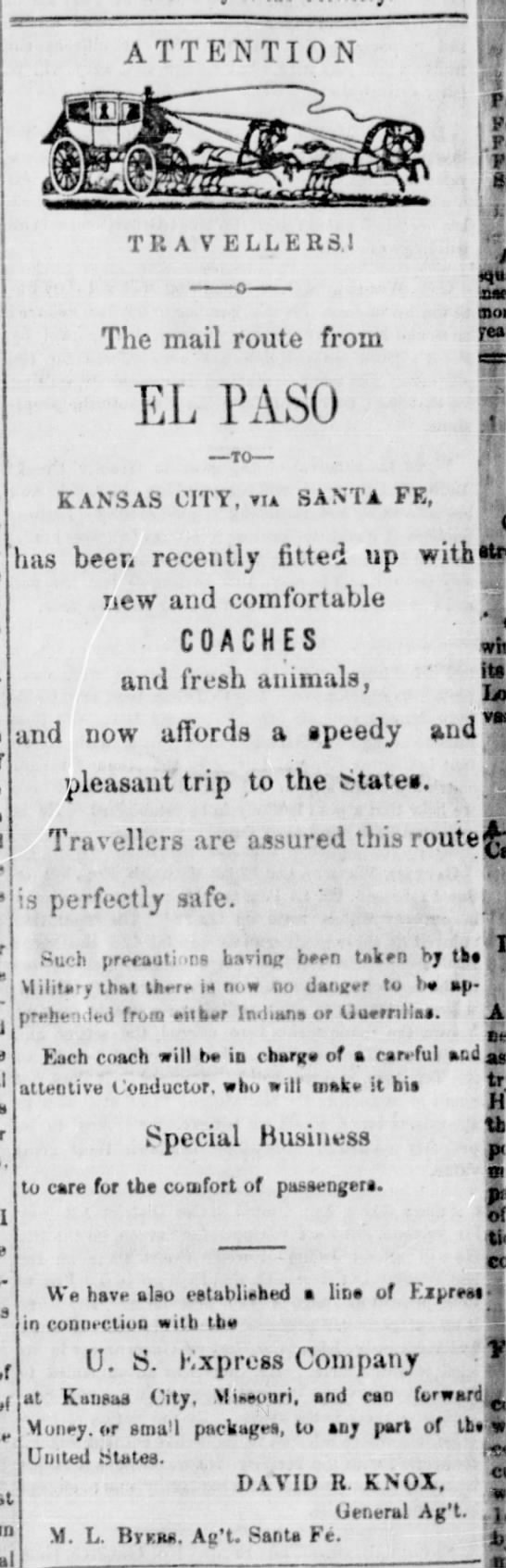 Stagecoach ad, Arizona 1864 - 