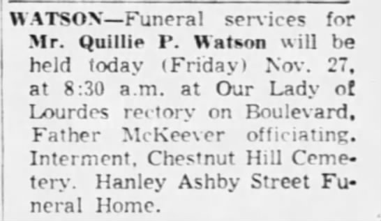 Obituary For Quillie Watson Newspapers Com