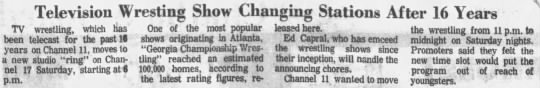 Television Wrestling Show Changing Stations After 16 Years (Atlanta Constitution 12/22/1971) - 