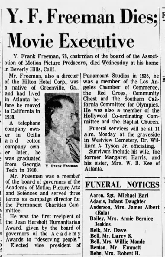 Y. Frank Freeman obit in Atlanta - 