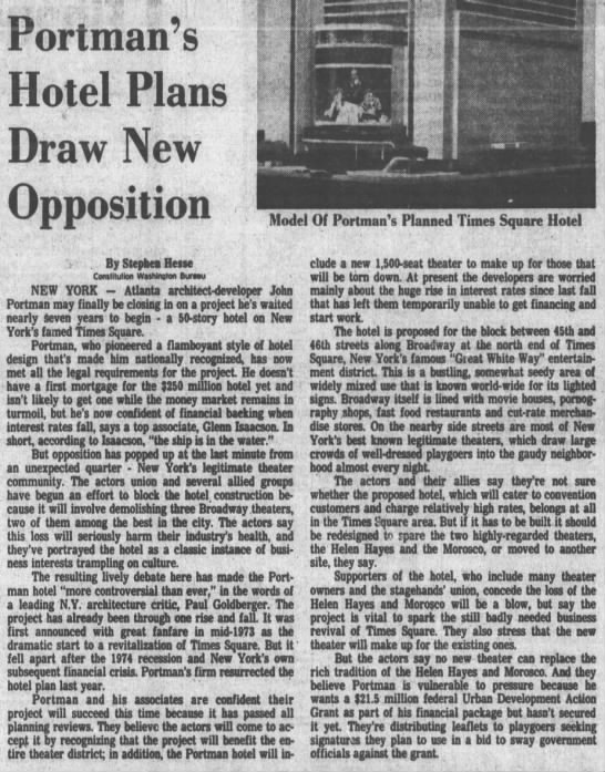 Portman's Hotel Plans Draw New Opposition/Stephen Hesse - 