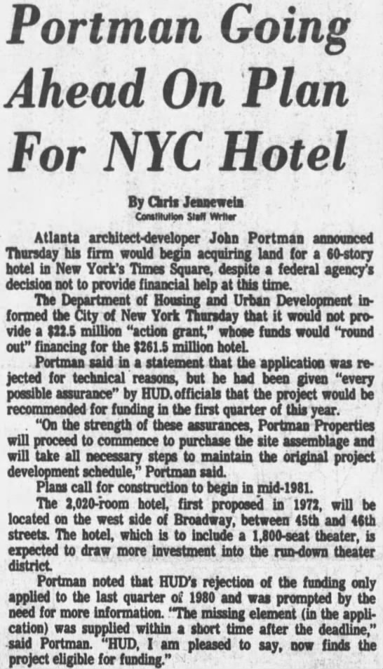 Portman Going Ahead On Plan For NYC Hotel/Chris Jennewein - 