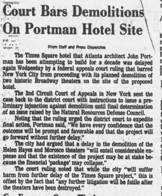 Court Bars Demolitions On Portman Hotel Site - 